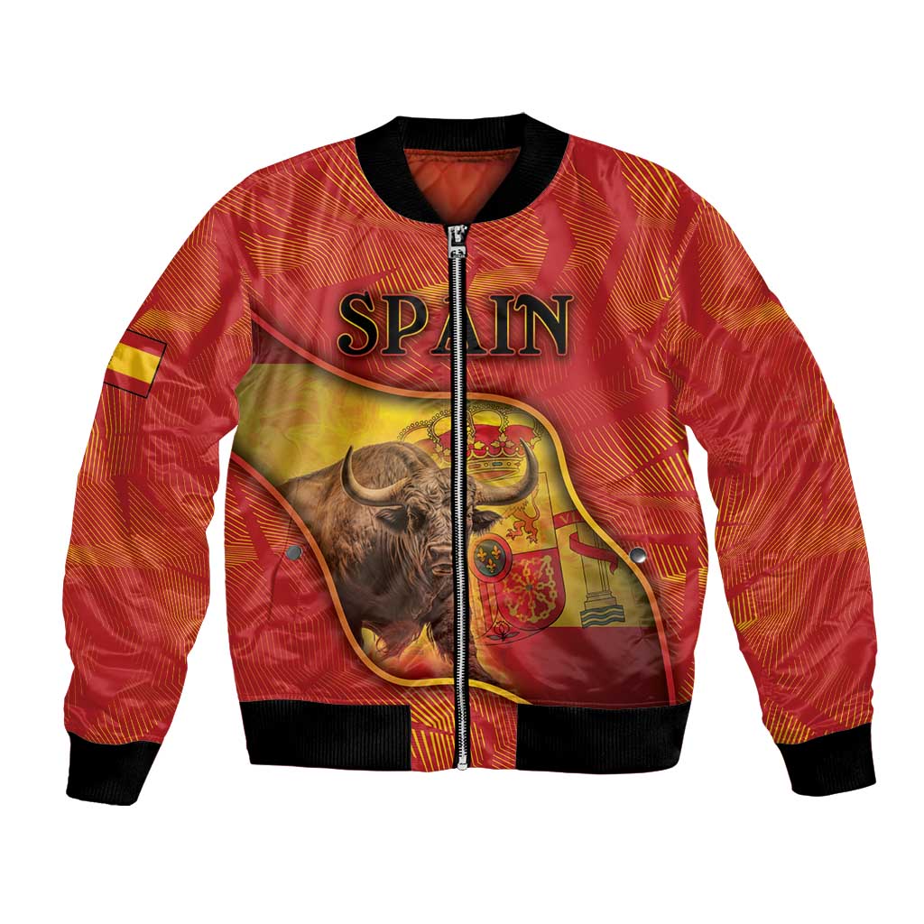 Personalized Spain Bomber Jacket The Spanish Fighting Bull With Coat Of Arms - Wonder Print Shop