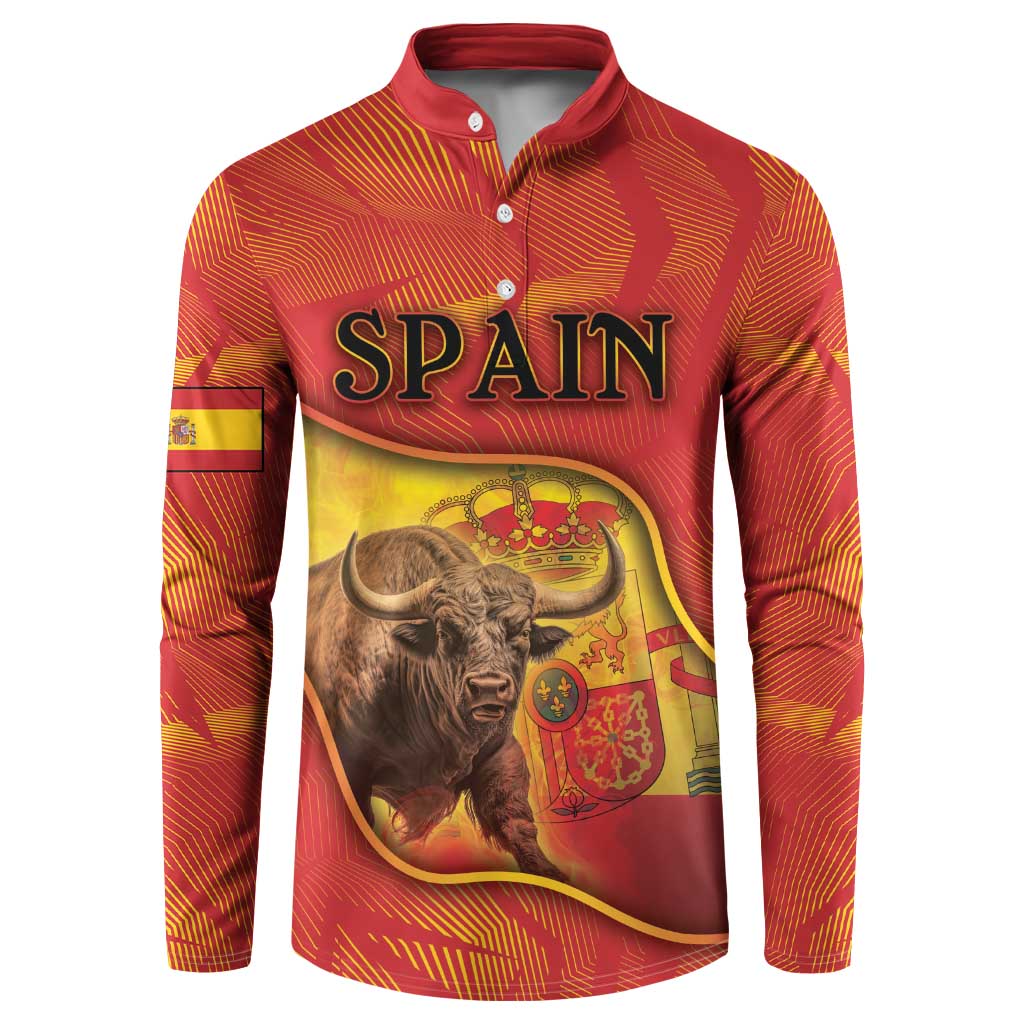 Personalized Spain Button Sweatshirt The Spanish Fighting Bull With Coat Of Arms - Wonder Print Shop