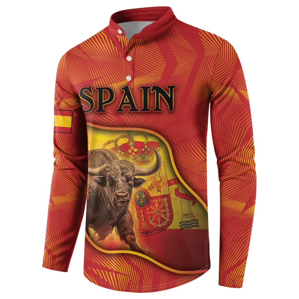 Personalized Spain Button Sweatshirt The Spanish Fighting Bull With Coat Of Arms - Wonder Print Shop