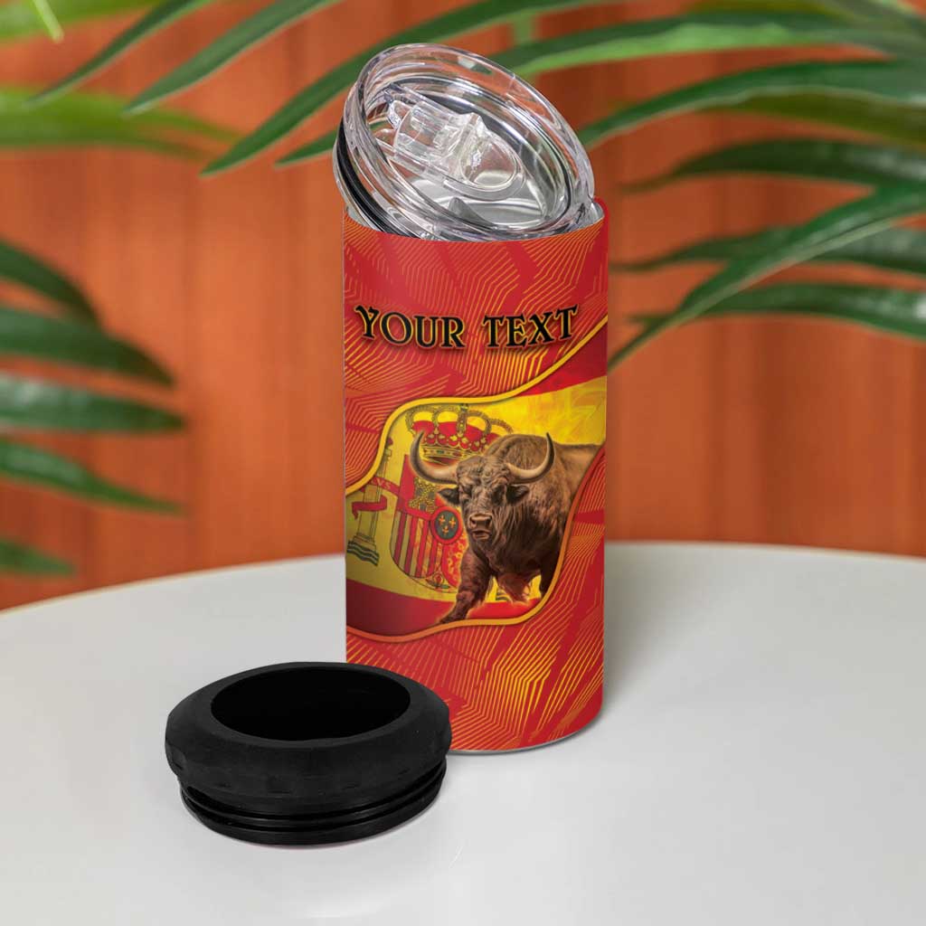 Personalized Spain 4 in 1 Can Cooler Tumbler The Spanish Fighting Bull With Coat Of Arms - Wonder Print Shop