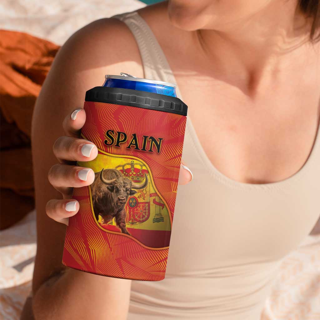Personalized Spain 4 in 1 Can Cooler Tumbler The Spanish Fighting Bull With Coat Of Arms - Wonder Print Shop