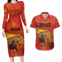Personalized Spain Couples Matching Long Sleeve Bodycon Dress and Hawaiian Shirt The Spanish Fighting Bull With Coat Of Arms - Wonder Print Shop