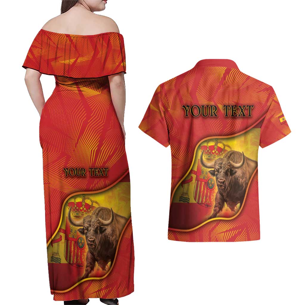 Personalized Spain Couples Matching Off Shoulder Maxi Dress and Hawaiian Shirt The Spanish Fighting Bull With Coat Of Arms - Wonder Print Shop
