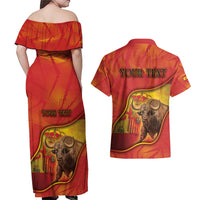 Personalized Spain Couples Matching Off Shoulder Maxi Dress and Hawaiian Shirt The Spanish Fighting Bull With Coat Of Arms - Wonder Print Shop