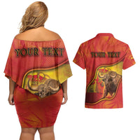 Personalized Spain Couples Matching Off Shoulder Short Dress and Hawaiian Shirt The Spanish Fighting Bull With Coat Of Arms - Wonder Print Shop