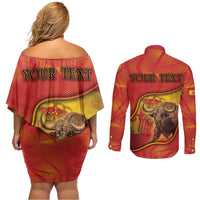 Personalized Spain Couples Matching Off Shoulder Short Dress and Long Sleeve Button Shirt The Spanish Fighting Bull With Coat Of Arms - Wonder Print Shop