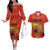 Personalized Spain Couples Matching Off The Shoulder Long Sleeve Dress and Hawaiian Shirt The Spanish Fighting Bull With Coat Of Arms - Wonder Print Shop