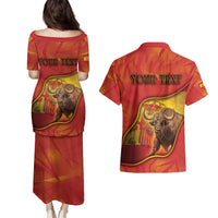 Personalized Spain Couples Matching Puletasi and Hawaiian Shirt The Spanish Fighting Bull With Coat Of Arms - Wonder Print Shop