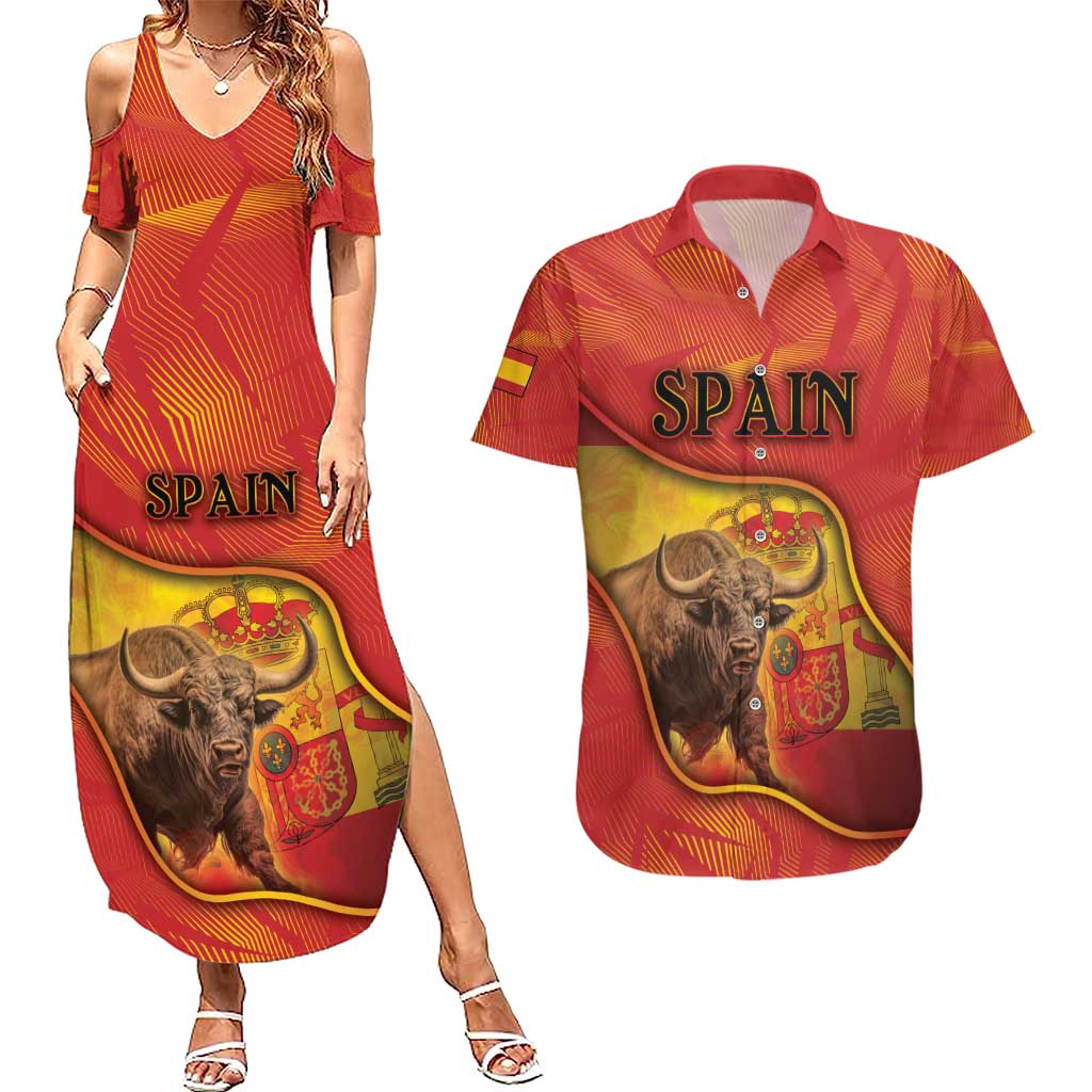Personalized Spain Couples Matching Summer Maxi Dress and Hawaiian Shirt The Spanish Fighting Bull With Coat Of Arms - Wonder Print Shop