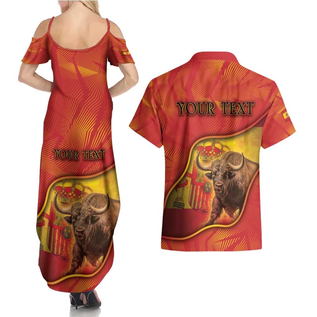Personalized Spain Couples Matching Summer Maxi Dress and Hawaiian Shirt The Spanish Fighting Bull With Coat Of Arms - Wonder Print Shop