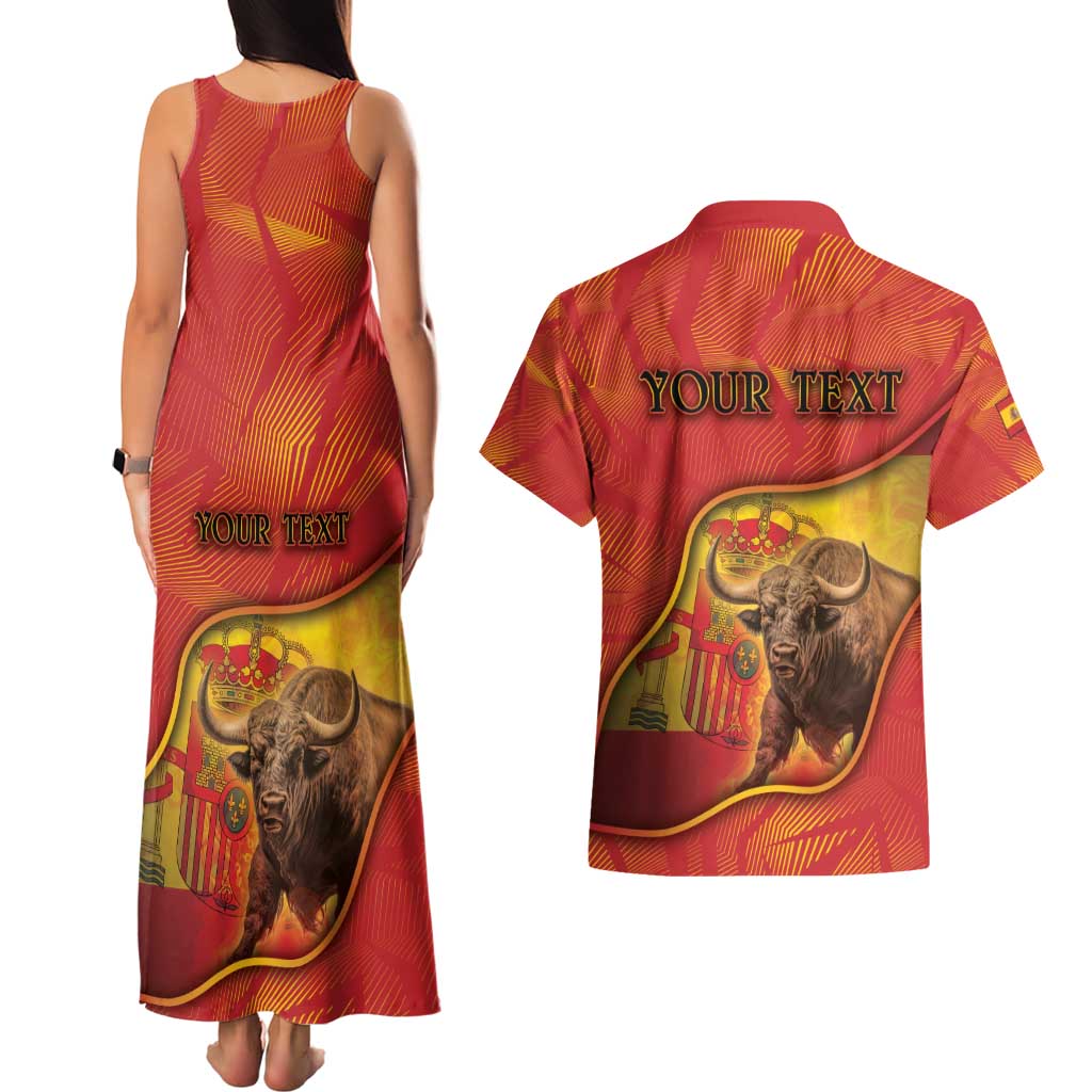 Personalized Spain Couples Matching Tank Maxi Dress and Hawaiian Shirt The Spanish Fighting Bull With Coat Of Arms - Wonder Print Shop