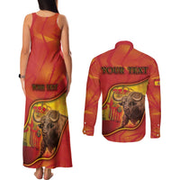 Personalized Spain Couples Matching Tank Maxi Dress and Long Sleeve Button Shirt The Spanish Fighting Bull With Coat Of Arms - Wonder Print Shop