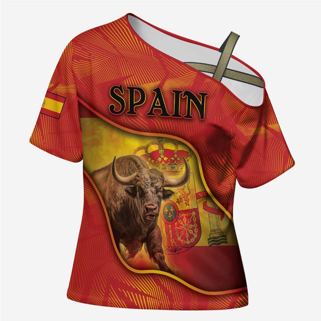 Personalized Spain Cross Shoulder Shirt The Spanish Fighting Bull With Coat Of Arms - Wonder Print Shop