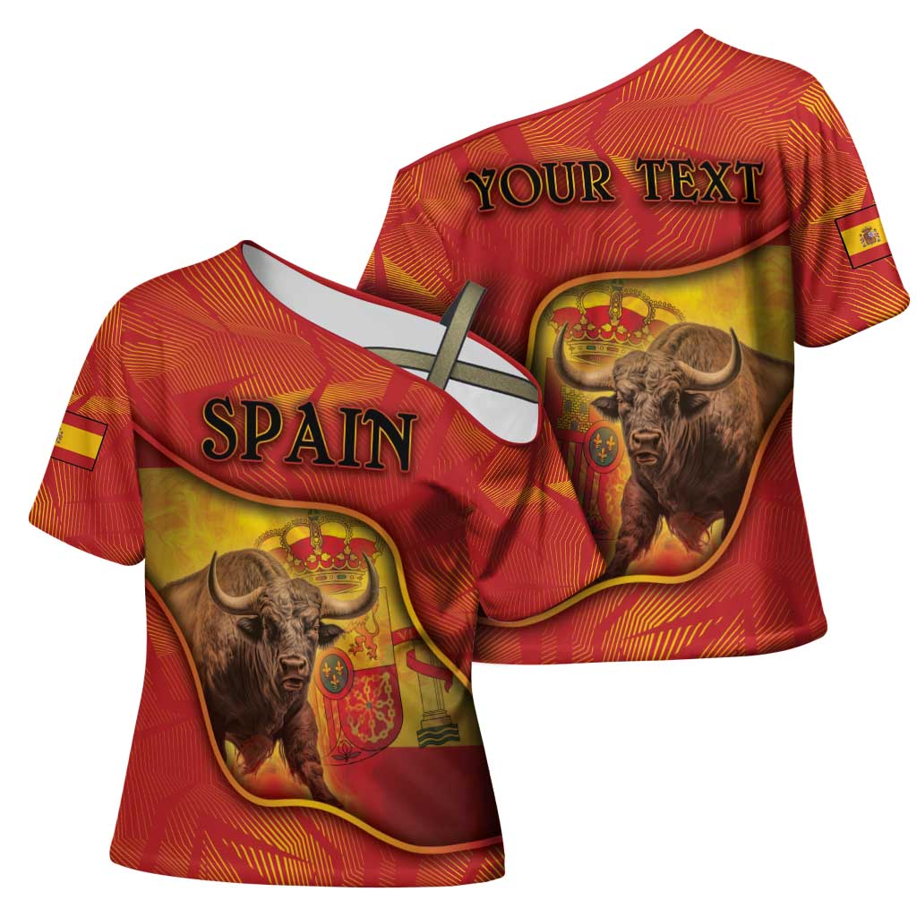 Personalized Spain Cross Shoulder Shirt The Spanish Fighting Bull With Coat Of Arms - Wonder Print Shop