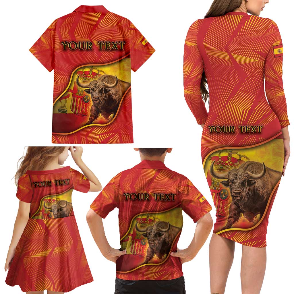 Personalized Spain Family Matching Long Sleeve Bodycon Dress and Hawaiian Shirt The Spanish Fighting Bull With Coat Of Arms - Wonder Print Shop
