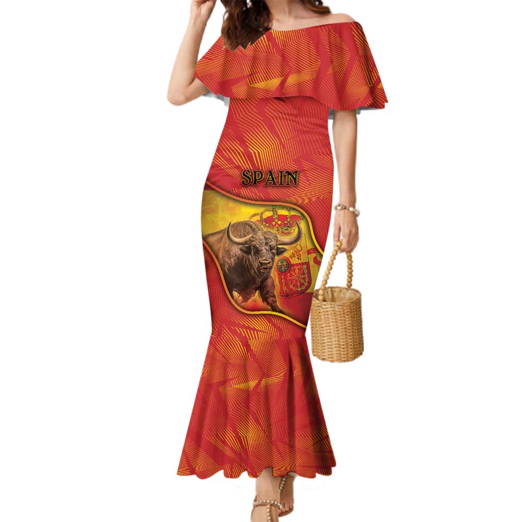 Personalized Spain Family Matching Mermaid Dress and Hawaiian Shirt The Spanish Fighting Bull With Coat Of Arms - Wonder Print Shop