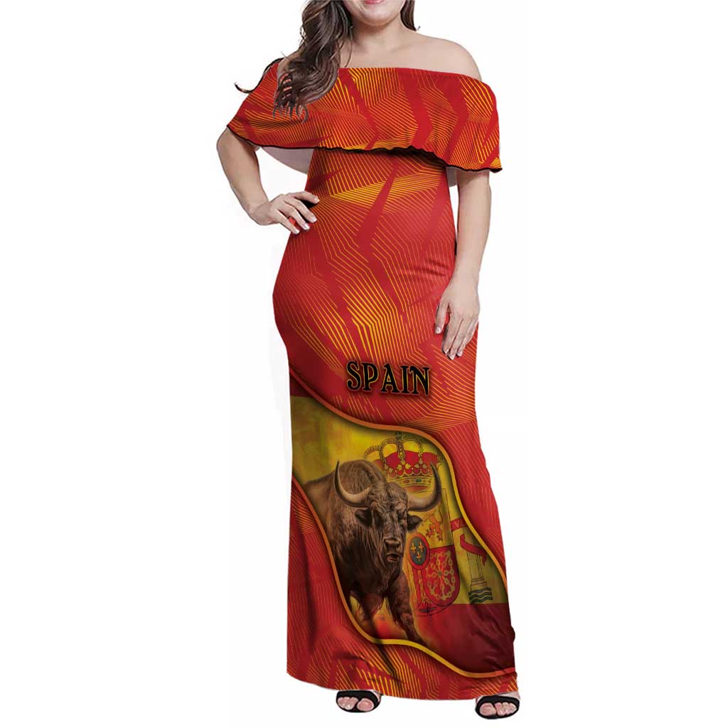 Personalized Spain Family Matching Off Shoulder Maxi Dress and Hawaiian Shirt The Spanish Fighting Bull With Coat Of Arms - Wonder Print Shop