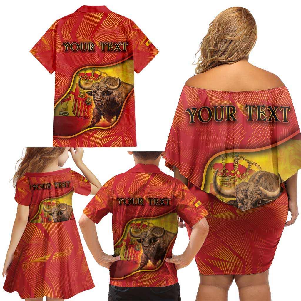Personalized Spain Family Matching Off Shoulder Short Dress and Hawaiian Shirt The Spanish Fighting Bull With Coat Of Arms - Wonder Print Shop