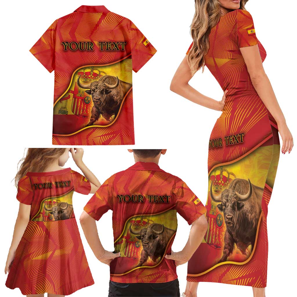 Personalized Spain Family Matching Short Sleeve Bodycon Dress and Hawaiian Shirt The Spanish Fighting Bull With Coat Of Arms - Wonder Print Shop
