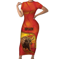Personalized Spain Family Matching Short Sleeve Bodycon Dress and Hawaiian Shirt The Spanish Fighting Bull With Coat Of Arms - Wonder Print Shop
