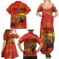Personalized Spain Family Matching Summer Maxi Dress and Hawaiian Shirt The Spanish Fighting Bull With Coat Of Arms - Wonder Print Shop