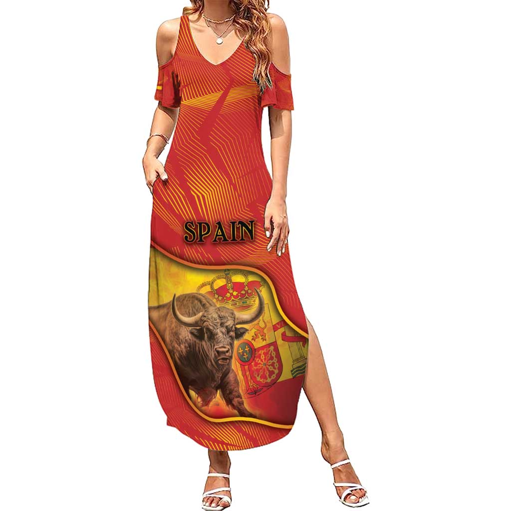 Personalized Spain Family Matching Summer Maxi Dress and Hawaiian Shirt The Spanish Fighting Bull With Coat Of Arms - Wonder Print Shop