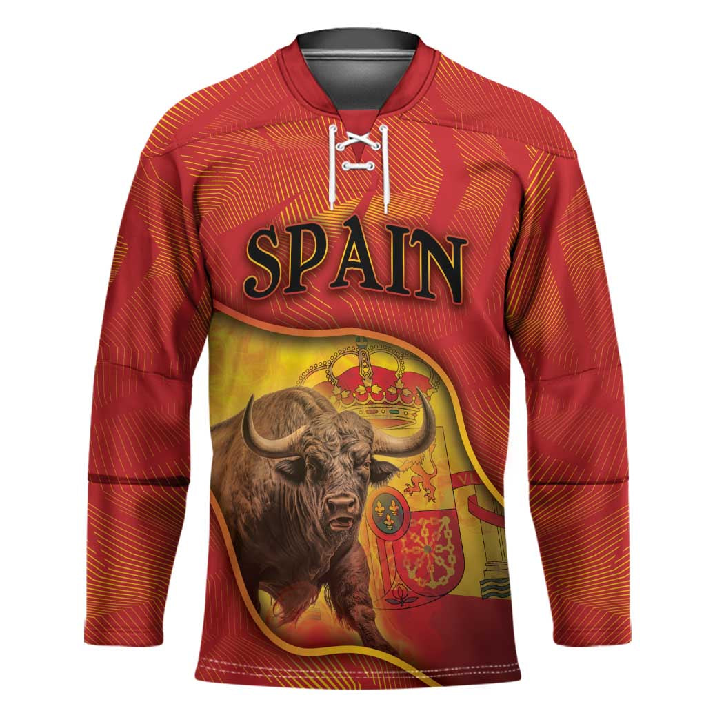 Personalized Spain Hockey Jersey The Spanish Fighting Bull With Coat Of Arms - Wonder Print Shop