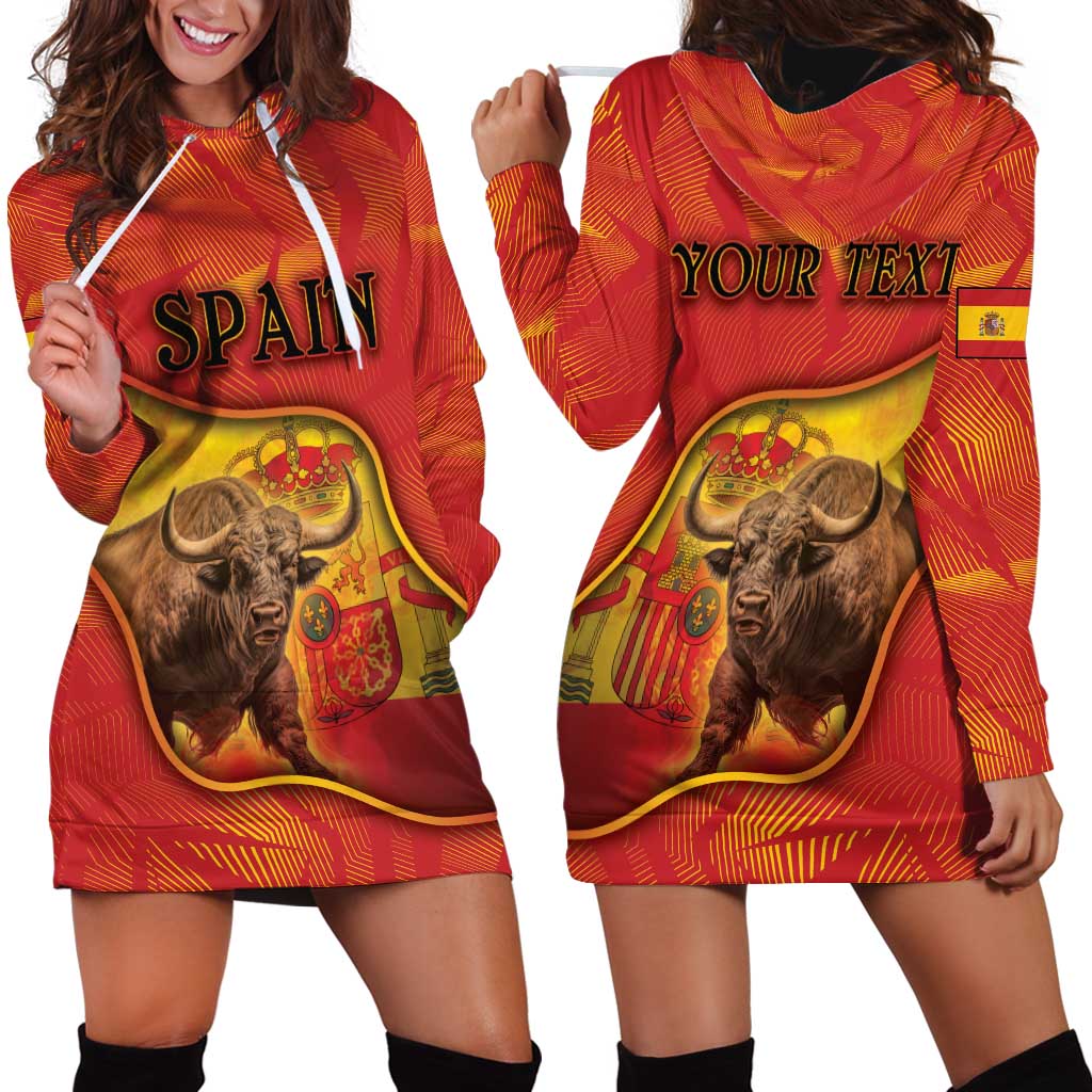 Personalized Spain Hoodie Dress The Spanish Fighting Bull With Coat Of Arms - Wonder Print Shop