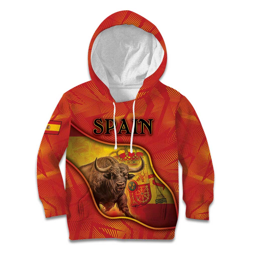 Personalized Spain Kid Hoodie The Spanish Fighting Bull With Coat Of Arms - Wonder Print Shop