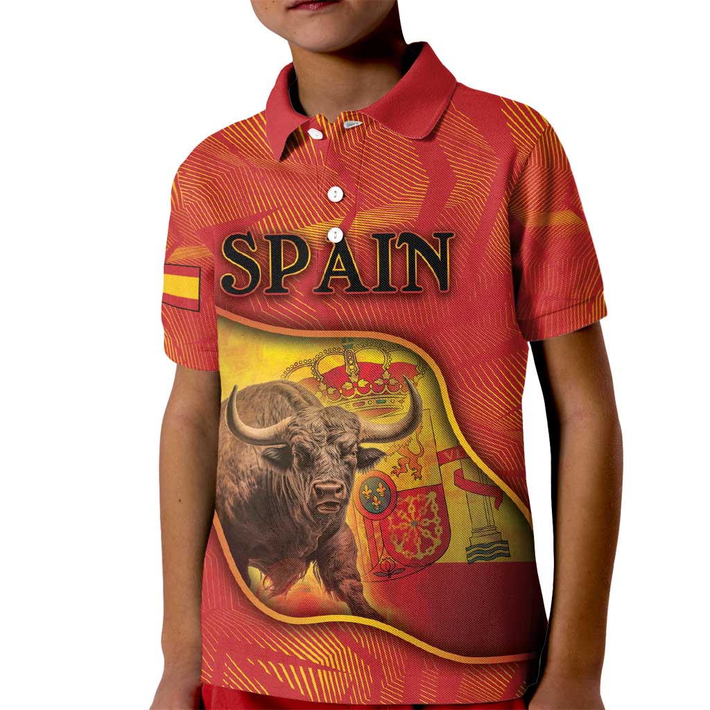 Personalized Spain Kid Polo Shirt The Spanish Fighting Bull With Coat Of Arms - Wonder Print Shop