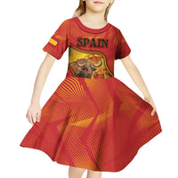Personalized Spain Kid Short Sleeve Dress The Spanish Fighting Bull With Coat Of Arms - Wonder Print Shop
