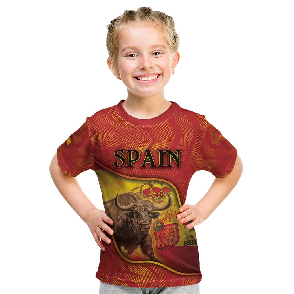 Personalized Spain Kid T Shirt The Spanish Fighting Bull With Coat Of Arms - Wonder Print Shop