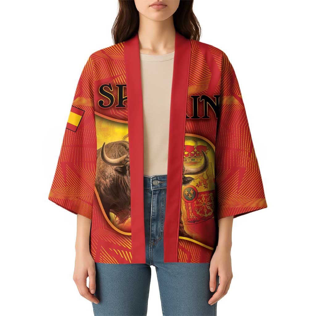 Personalized Spain Kimono The Spanish Fighting Bull With Coat Of Arms - Wonder Print Shop