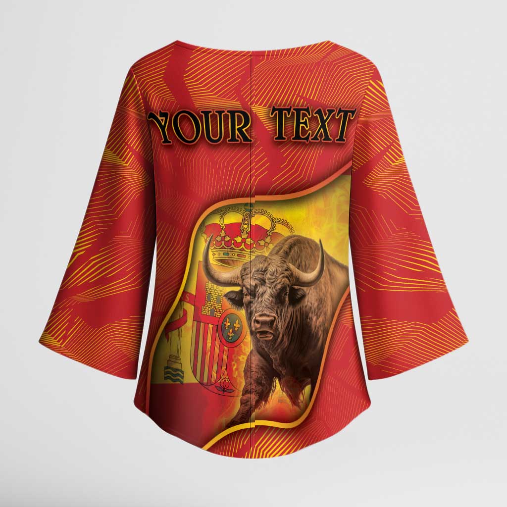 Personalized Spain Kimono Sleeve Blouse The Spanish Fighting Bull With Coat Of Arms - Wonder Print Shop