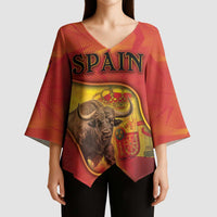 Personalized Spain Kimono Sleeve Blouse The Spanish Fighting Bull With Coat Of Arms - Wonder Print Shop