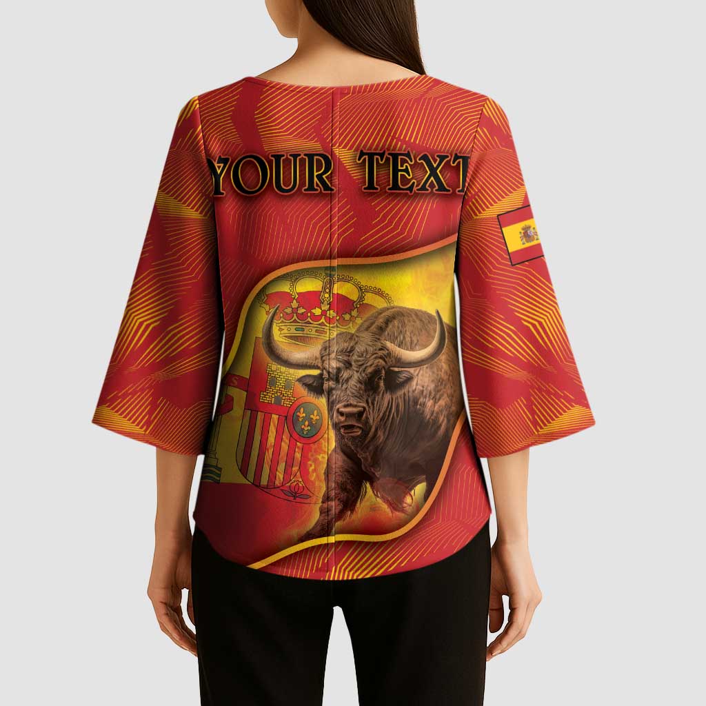 Personalized Spain Kimono Sleeve Blouse The Spanish Fighting Bull With Coat Of Arms - Wonder Print Shop