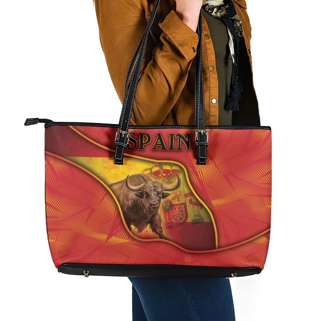 Spain Leather Tote Bag The Spanish Fighting Bull With Coat Of Arms - Wonder Print Shop