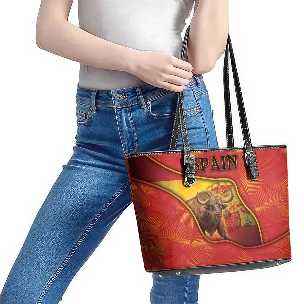 Spain Leather Tote Bag The Spanish Fighting Bull With Coat Of Arms - Wonder Print Shop