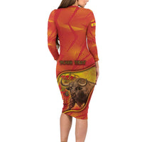 Personalized Spain Long Sleeve Bodycon Dress The Spanish Fighting Bull With Coat Of Arms - Wonder Print Shop