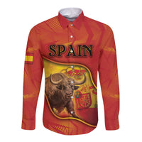 Personalized Spain Long Sleeve Button Shirt The Spanish Fighting Bull With Coat Of Arms - Wonder Print Shop