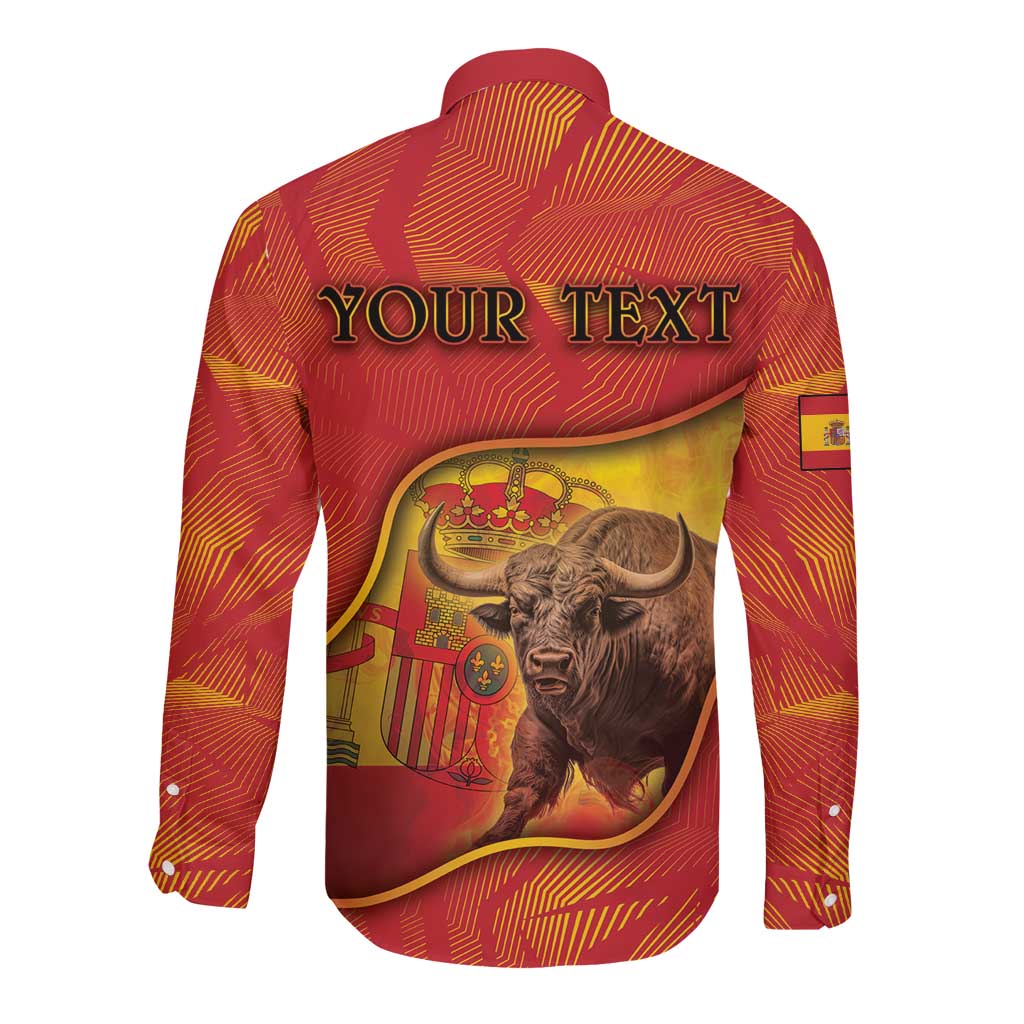 Personalized Spain Long Sleeve Button Shirt The Spanish Fighting Bull With Coat Of Arms - Wonder Print Shop