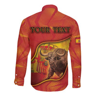 Personalized Spain Long Sleeve Button Shirt The Spanish Fighting Bull With Coat Of Arms - Wonder Print Shop