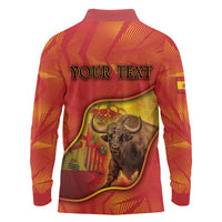 Personalized Spain Long Sleeve Polo Shirt The Spanish Fighting Bull With Coat Of Arms - Wonder Print Shop