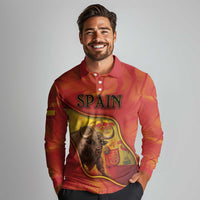 Personalized Spain Long Sleeve Polo Shirt The Spanish Fighting Bull With Coat Of Arms - Wonder Print Shop