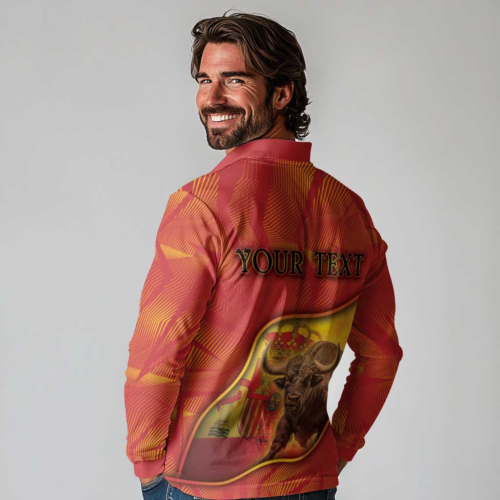 Personalized Spain Long Sleeve Polo Shirt The Spanish Fighting Bull With Coat Of Arms - Wonder Print Shop