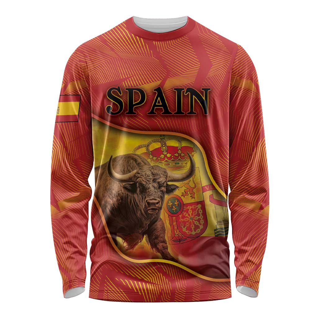 Personalized Spain Long Sleeve Shirt The Spanish Fighting Bull With Coat Of Arms - Wonder Print Shop