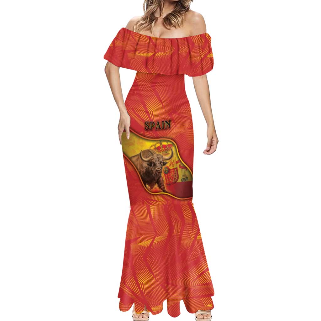 Personalized Spain Mermaid Dress The Spanish Fighting Bull With Coat Of Arms - Wonder Print Shop