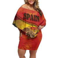 Personalized Spain Off Shoulder Short Dress The Spanish Fighting Bull With Coat Of Arms - Wonder Print Shop