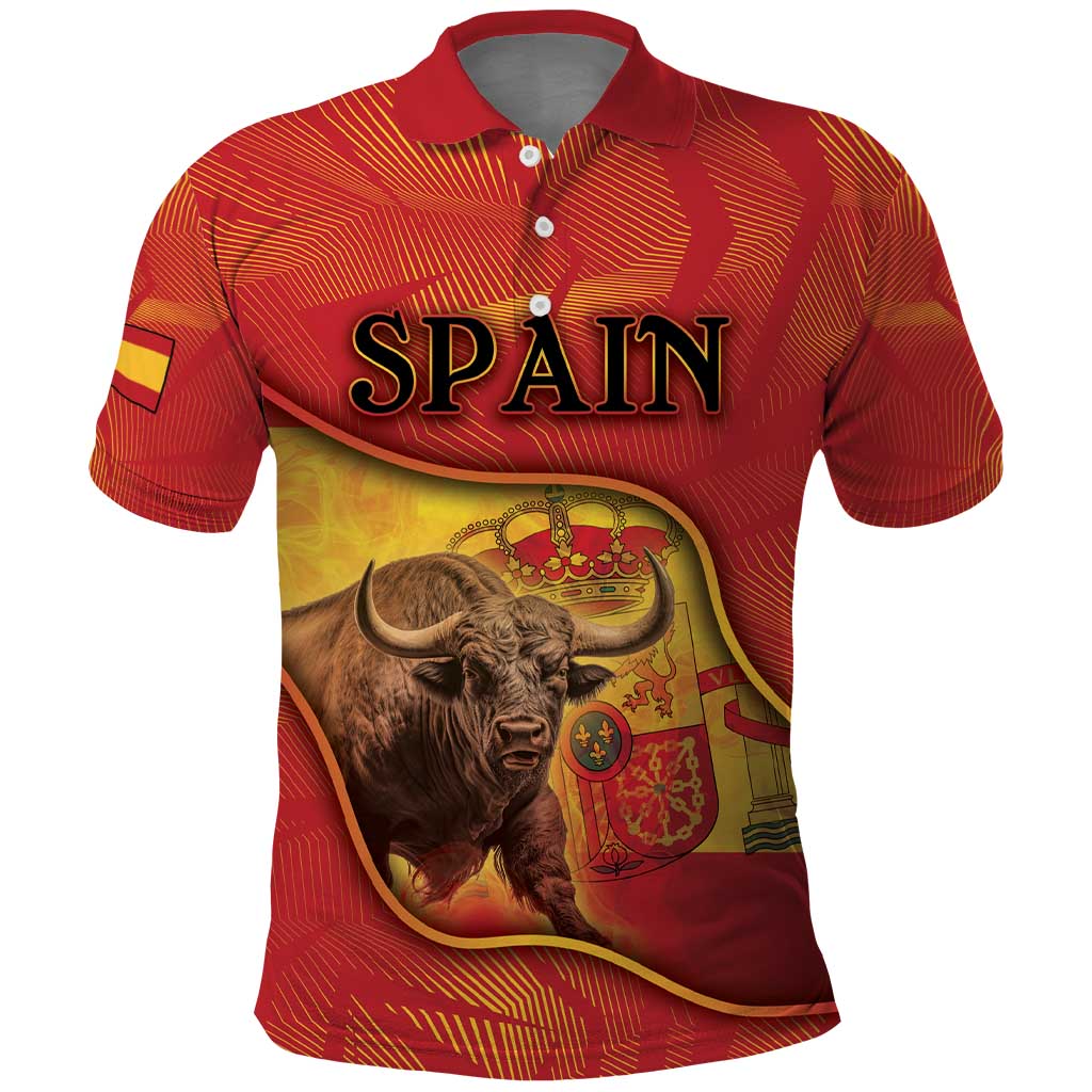 Personalized Spain Polo Shirt The Spanish Fighting Bull With Coat Of Arms - Wonder Print Shop