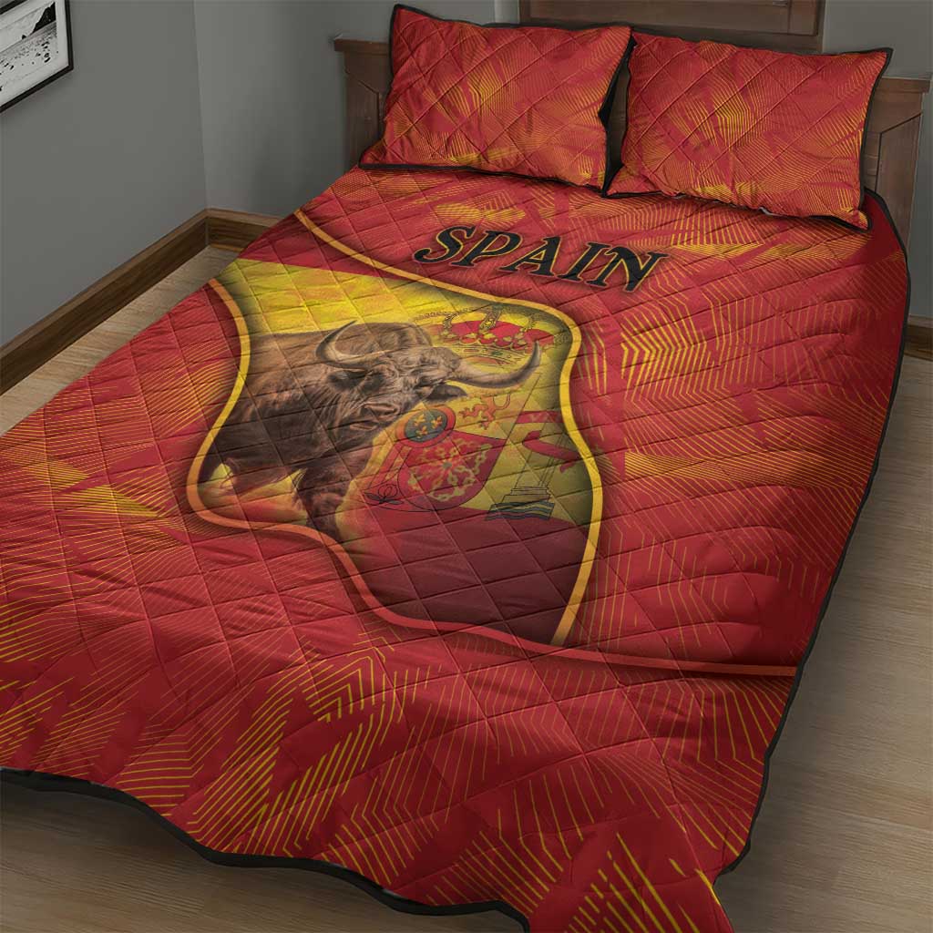 Spain Quilt Bed Set The Spanish Fighting Bull With Coat Of Arms - Wonder Print Shop